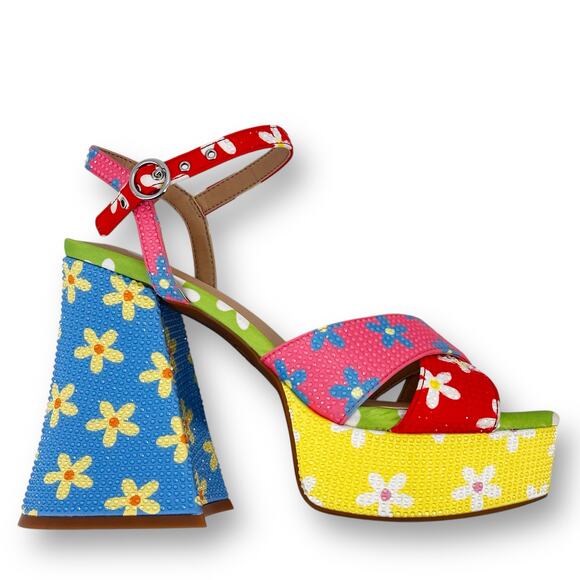 GB Ulti-Mate Floral Rainbow Rhinestone Platform Sandals Size 6 Y2K Throwback - Picture 2 of 12